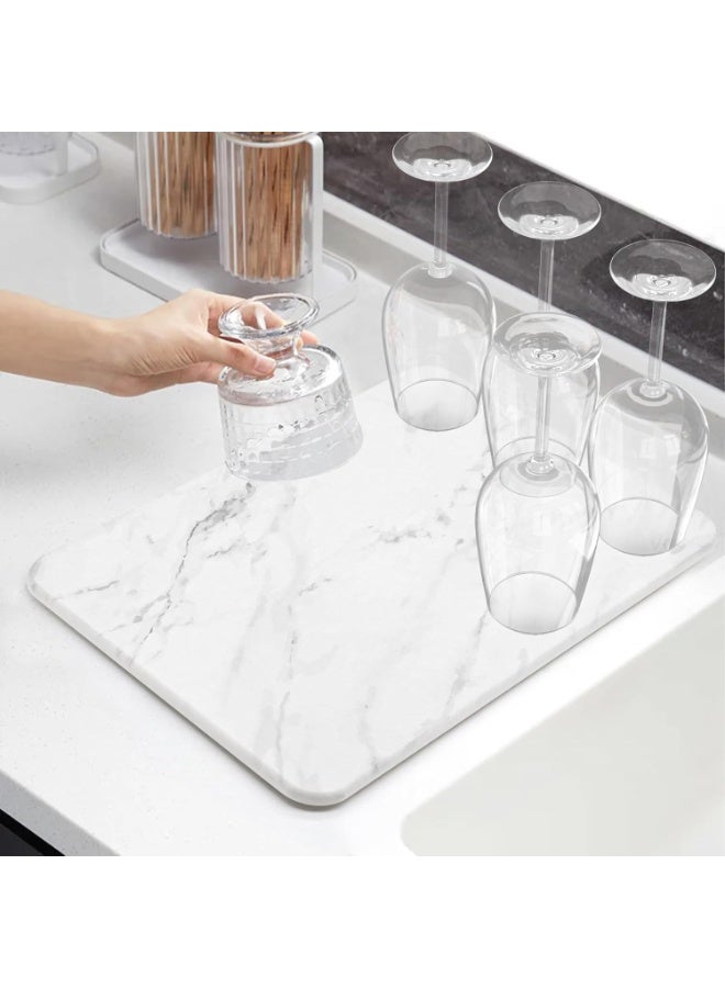 Water Absorbing Stone Dish Drying Mats for Kitchen Counter, Quick Dry Diatomaceous Earth Sink Tray Mat for Dish Bottles Cups, Bathrooms Multi-Room Use - Image 2